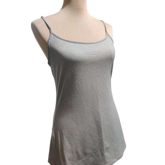 Express M Womens Top Silver Shimmer Scoop Neck Cami Stretch Adjustable Tank Chic - Picture 11 of 12